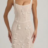 Fehér Díszített Appliqué Puha Kúp Corset Ruha