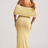 Bouclé Off-Shoulder Maxi Dress in Yellow