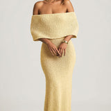 Bouclé Off-Shoulder Maxi Dress in Yellow