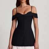 Black Off-Shoulder Ruffled A-Line Mini Dress