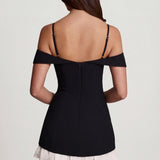 Black Off-Shoulder Ruffled A-Line Mini Dress