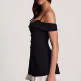 Black Off-Shoulder Ruffled A-Line Mini Dress