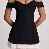 Black Off-Shoulder Ruffled A-Line Mini Dress