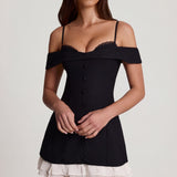 Black Off-Shoulder Ruffled A-Line Mini Dress
