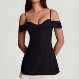 Black Off-Shoulder Ruffled A-Line Mini Dress
