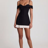 Black Off-Shoulder Ruffled A-Line Mini Dress