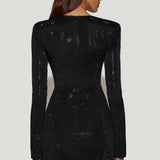 Fekete Díszített Aszimmetrikus Bodycon Mini Ruha