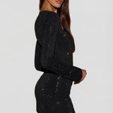 Fekete Díszített Aszimmetrikus Bodycon Mini Ruha