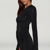Fekete Díszített Aszimmetrikus Bodycon Mini Ruha