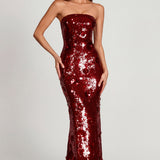 3D Díszített Piros Bandeau Maxi Ruha