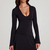 Black Soft Jersey Scoop Neck Flared Mini Dress