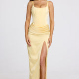 Lace-Up Maxi Dress in Butter Yellow
