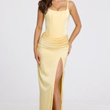 Lace-Up Maxi Dress in Butter Yellow