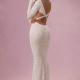 Lace Long Sleeve Maxi Dress in Pearl Color