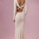 Lace Long Sleeve Maxi Dress in Pearl Color