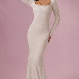 Lace Long Sleeve Maxi Dress in Pearl Color