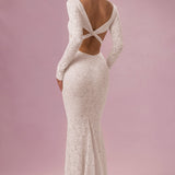 Lace Long Sleeve Maxi Dress in Pearl Color