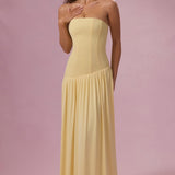 Vaj Színű Jersey Strapless Gown
