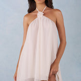 Elefántcsont Színű Halternyakú Babydoll Mini Ruha