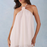 Elefántcsont Színű Halternyakú Babydoll Mini Ruha