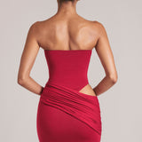Bandeau Bodycon Mini Ruha Cseresznye Piros Színben