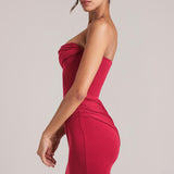 Bandeau Bodycon Mini Ruha Cseresznye Piros Színben