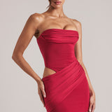 Bandeau Bodycon Mini Ruha Cseresznye Piros Színben