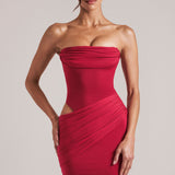 Bandeau Bodycon Mini Ruha Cseresznye Piros Színben