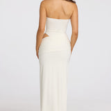 Fehér Mély V-nyakú Halter Maxi Ruha