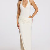 Fehér Mély V-nyakú Halter Maxi Ruha