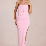 Bandeau Draped Maxi Dress in Pink Floral