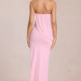 Bandeau Draped Maxi Dress in Pink Floral