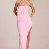 Bandeau Draped Maxi Dress in Pink Floral