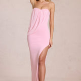 Bandeau Draped Maxi Dress in Pink Floral