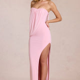Bandeau Draped Maxi Dress in Pink Floral