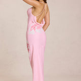 Rózsaszín Virágos Chiffon Maxi Ruha