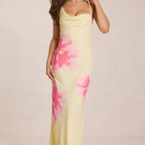 Virágos Sárga Chiffon Maxi Ruha