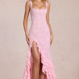 Lace Rose Pink Maxi Dress