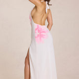 White Floral Print Chiffon Maxi Dress