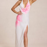 White Floral Print Chiffon Maxi Dress