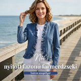 💥Női, fodros szegélyű, elöl nyitott farmerdzseki