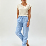 🔥🔥[S-2XL]🍃👖 Női rugalmas derékú pamut-len széles szárú nadrág
