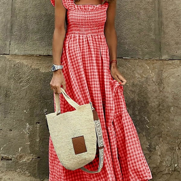 Multi-Check Smocked Bust Maxi Dress by Szingli Szóló