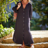 🌸[S-XL]👗Női minimalista V-nyakú hosszú pamutvászon ruha🌿💃