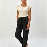 🔥🔥[S-2XL]🍃👖 Női rugalmas derékú pamut-len széles szárú nadrág