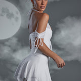 Lace Neck Mini Dress in White