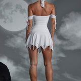 Lace Neck Mini Dress in White