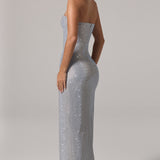 Fénylő Ezüst Bandeau Cowl Derék Maxi Ruha