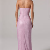 Rózsaszín Díszes Bandeau Cowl-Waist Maxi Ruha