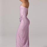 Rózsaszín Díszes Bandeau Cowl-Waist Maxi Ruha